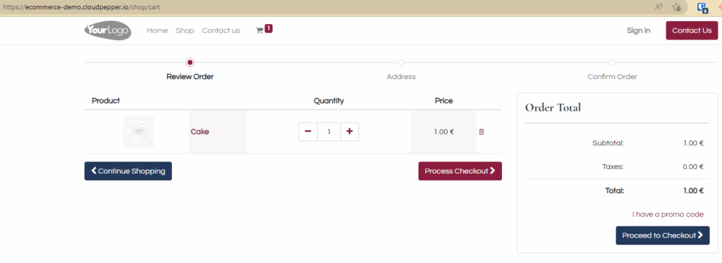 Open shopping cart Odoo