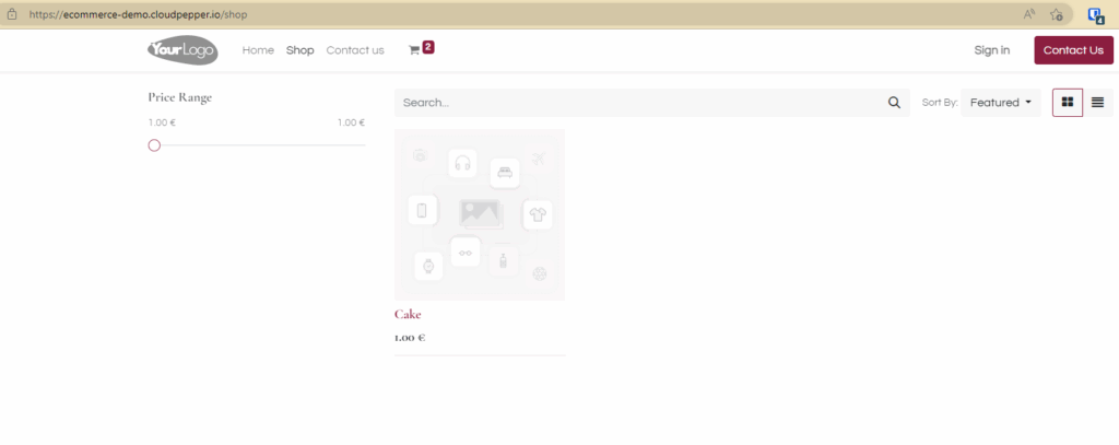 Odoo Shop page