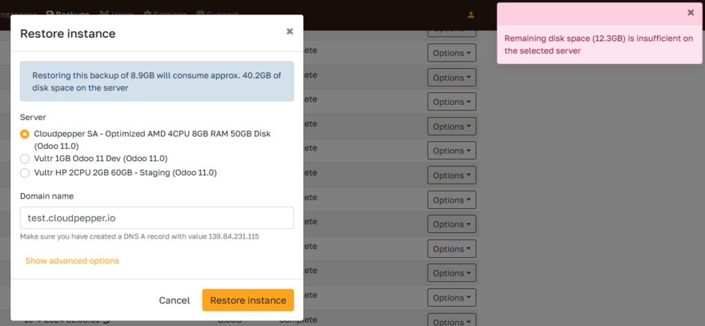 Odoo backup check