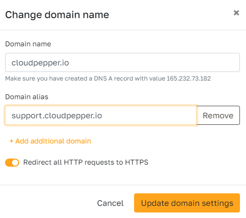 Add domain name alias