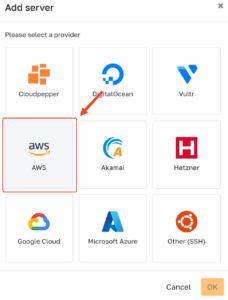 Select AWS as cloud provider
