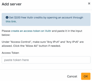 Cloudpepper requests access token for Vultr