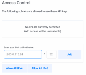 Access control section Vultr