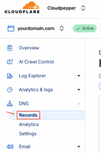 DNS Records menu Cloudflare