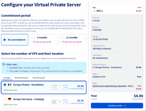 OVHcloud vps location options